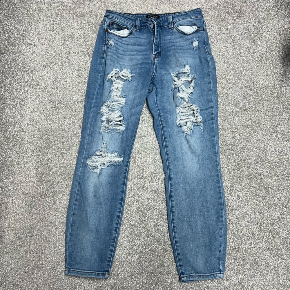 Judy Blue Jeans Womens 9/29 Boyfriend Fit Distressed Denim Stretch JB82170LT